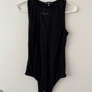 Lulu's Sleeveless Deep V Black Bodysuit
